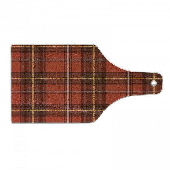 Plaid Cutting Board, Old European Cultural Pattern with Geometrical Design Elements Checkered and Abstract, Decorative Tempered Glass Cutting and Serving Board, in 3 Sizes, by Ambesonne