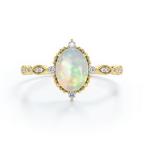 JeenMata Antique Design 1.5 Carat Oval Cut Ethiopian Opal And Moissanite Art Deco Five-Stone Engagement Ring In 18K Yellow Gold Plating Over Silver