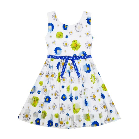 Girls Dress Plaid Checkered Tulle Floral Printed Dot Belt 2