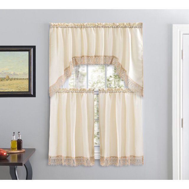 Cortinas de café de lino americano para cocina y baño (beige)