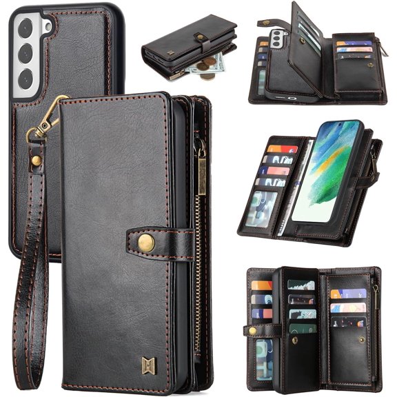 Phone Case for Samsung Galaxy S24 Ultra Wallet Case:Card Holder & Detachable Magnetic,Faux Leather Case for Women/Men,Wrist Strap & Money Pocket