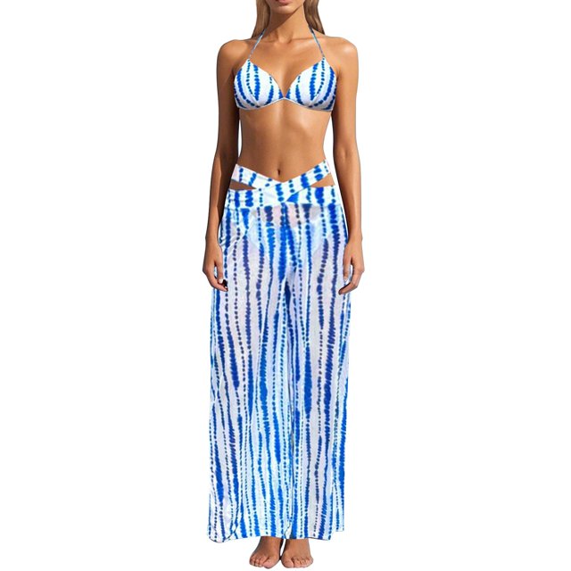 Toimothcn Womens Swimsuits Set 2025 Solid Color Bikini Three Piece Beach Split Swimsuit Set Soft Womens Swimming Clothes