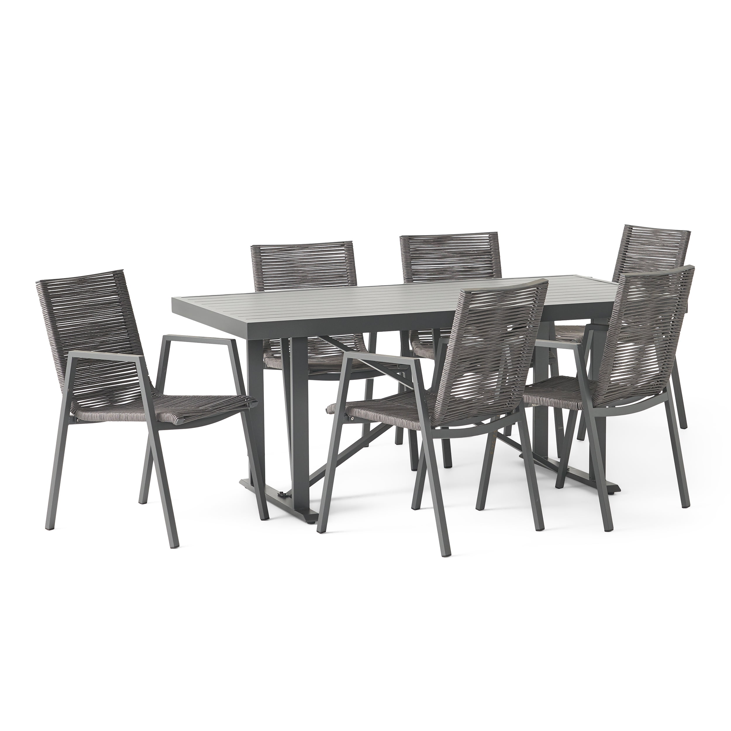 Ian Outdoor Aluminum Dining Set, Gray, Dark Gray