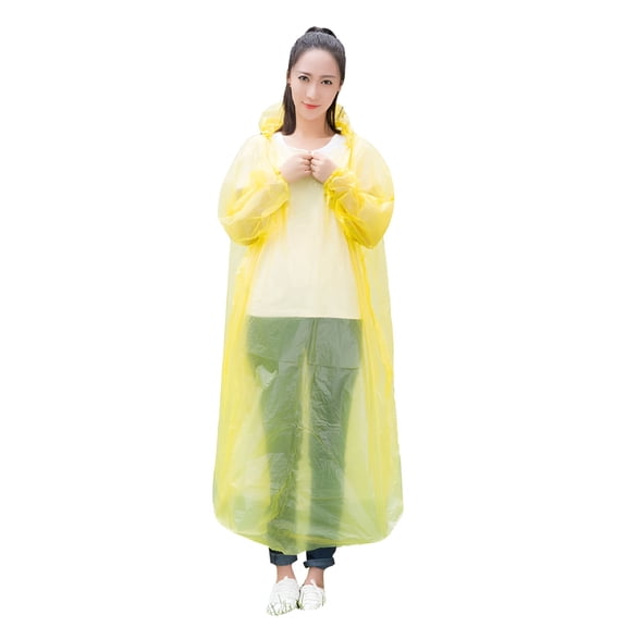 TELOLY 5 Pack Disposable Rain Ponchos for Adults, Hooded PE Raincoats for Men Women, Packable Emergency Rain Jackets for Hiking Camping Festivals Travel, Yellow