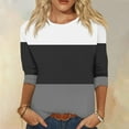 thumbnail image 3 of Perfectbot T Shirts for Women 3/4 Sleeves Color Block Round Neck Tops Summer Fall Casual Blouses, 3 of 5