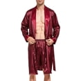 thumbnail image 2 of Mens Satin Robe Lightweight Silk Long Sleeve Bathrobe with Shorts Set Spa Kimono Sleepwear, 2 of 5