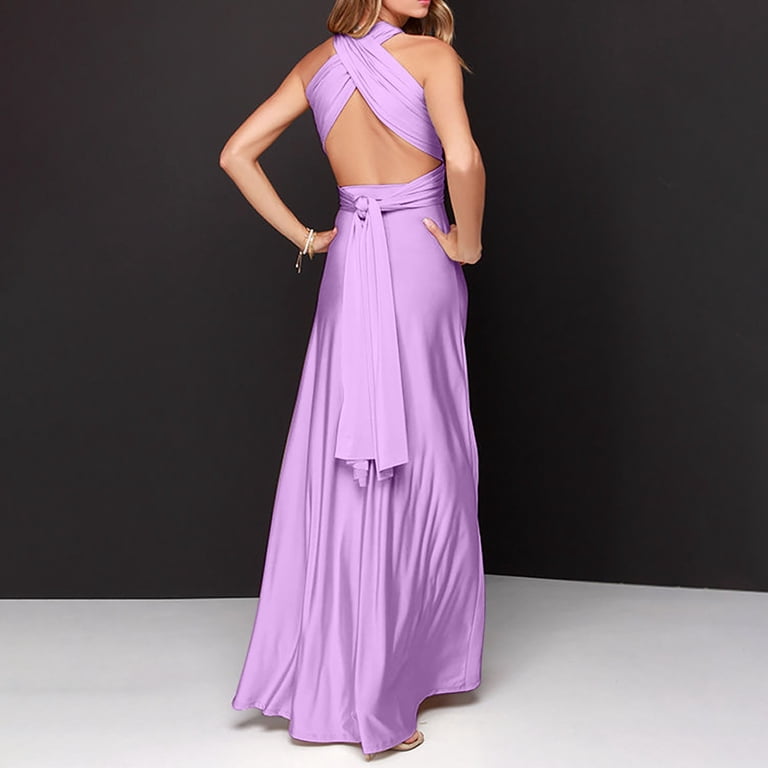 Brilliant Summer Dresses for Women Long Women's Deep V Neck Maxi Full  Length High Waist Backless Sexy Lace-up formal Dress Long Dress Purple M -  Walmart.com