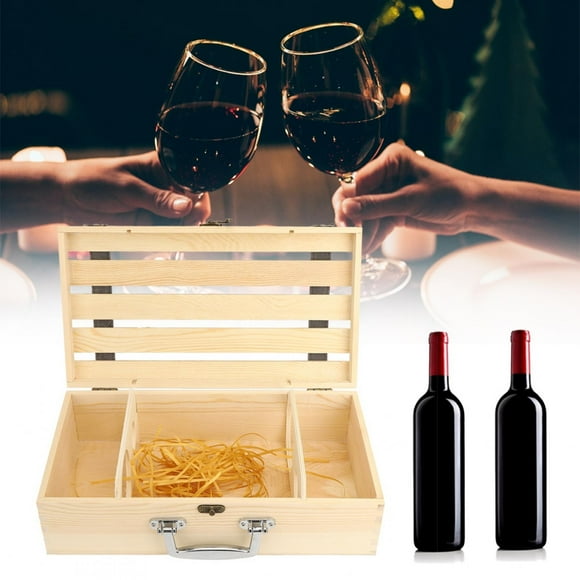 Spptty Wine Box,2 Bottle Wine Box,Wood Red Wine Box Hollow out Straight Bar Wine Gift Box Container for 2 Bottles of Wine