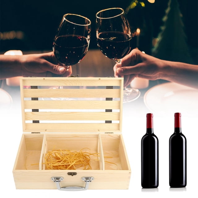Wine Gift Box, Eco Friendly Wine Box Wood 2 Bottles Capacity for Storage