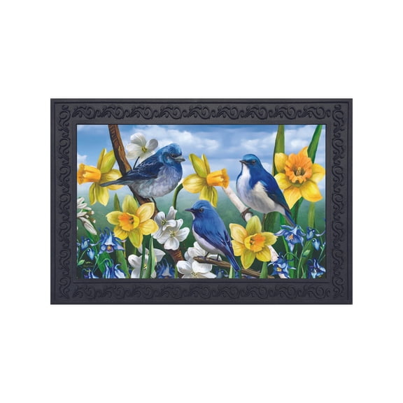 Briarwood Lane Doormat 30x18 Indoor Outdoor Bluebirds and Daffodils Spring For Spring Doormat