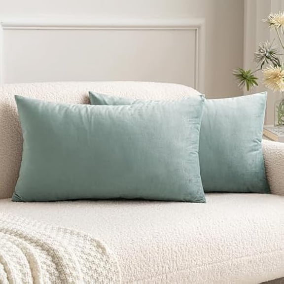 Eryueer Velvet Cushion Covers Soft Decorative Square Throw Pillow Case Pillowcases for Livingroom Sofa Bedroom with Invisible Zipper 16"x24" 40cm x 60cm 2 Pieces Haze Blue