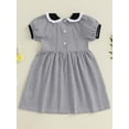 thumbnail image 5 of Toddler Baby Girls Summer Dress Graduation Cap Pattern Striped Print Doll Collar Short Sleeve Smocked Dress Cute Graduation Clothes, 5 of 9