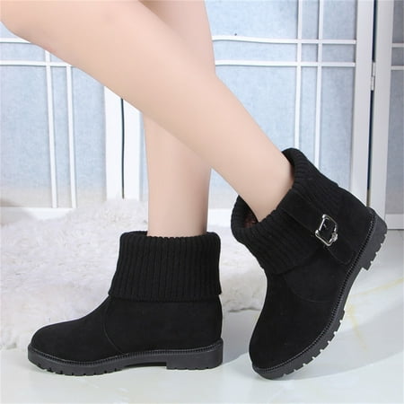 

TALKVE Warm and non slip Velvet Boots Boots Snow Women s Toe Flanging And Buckle Wool Round Color Warm Solid Women s Boots