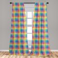 thumbnail image 5 of Ambesonne Checkered Curtains, Rainbow Squares Art, Pair of 28"x95", Multicolor, 5 of 5