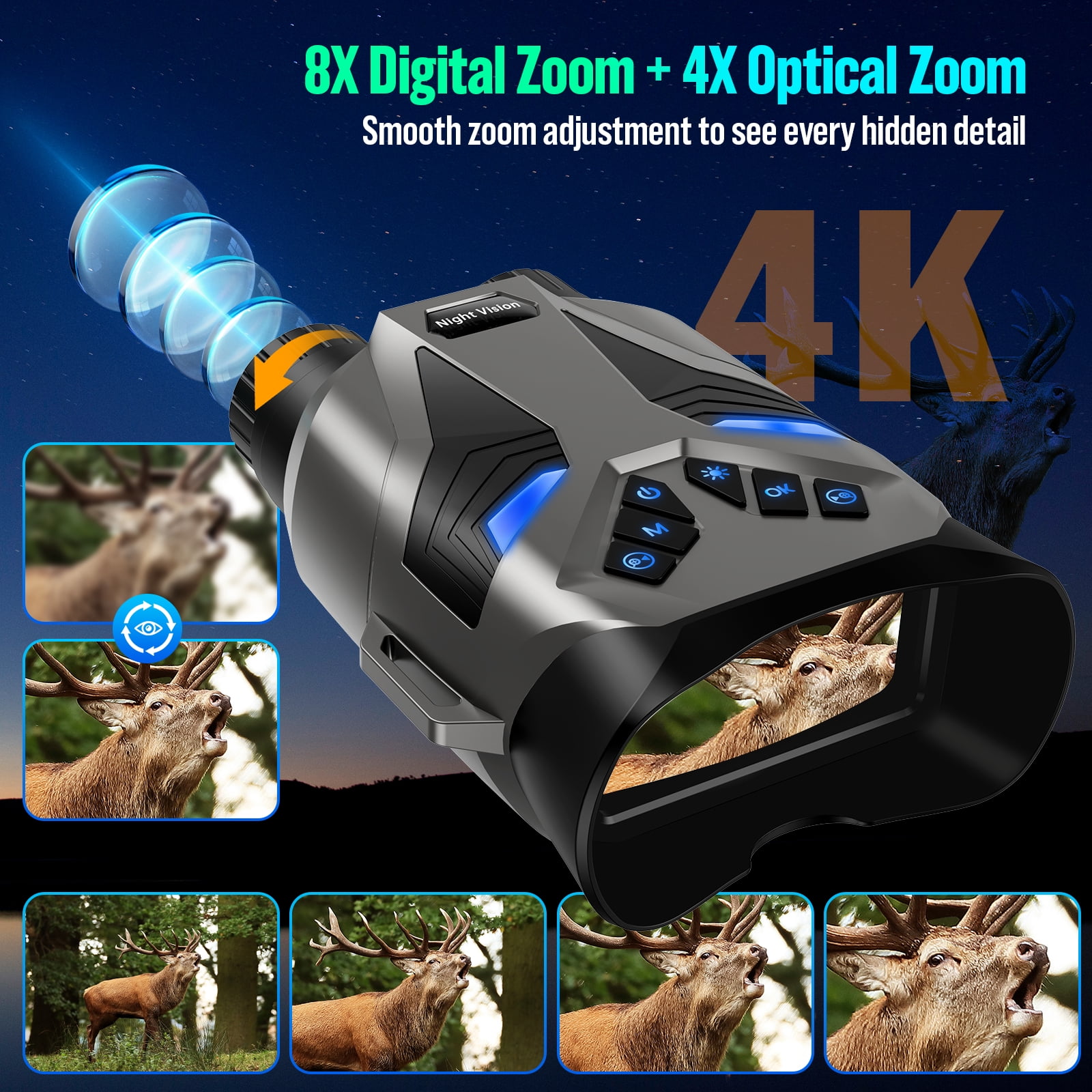 BEBANG 4k Night Vision Binoculars, 3" IPS Screen, HD Digital Infrared Night Vision Goggles, 32GB