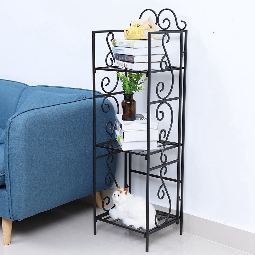 Gupbes Iron Bookshelf,3Tier Iron Plant Shelf Stand Bookshelf Bookcase