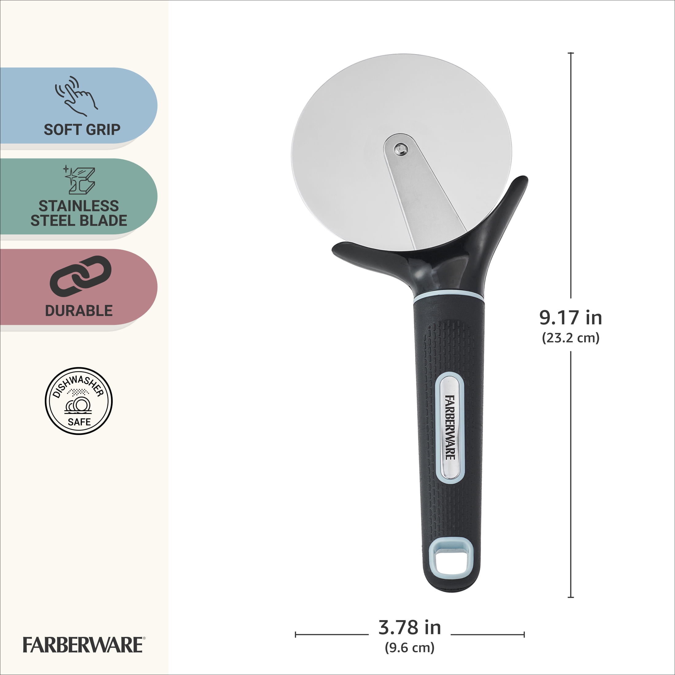 Farberware Soft Grips Stainless Steel Pizza Cutter Black with Slate Blue Accents