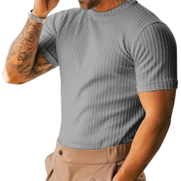 Tops para hombre, blusas y camisas de manga corta con cuello redondo para hombre, camiseta de punto acanalada para hombre, camisa informal de manga corta con cuello redondo y textura ajustada, blusa p
