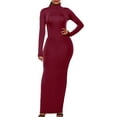 thumbnail image 3 of XXXITICAT Women's High Neck Maxi Gown Dress Long Sleeve Turtleneck Floor Length Slim Plain Basic Oversized Bodycon Dresses(WR,3XL), 3 of 4
