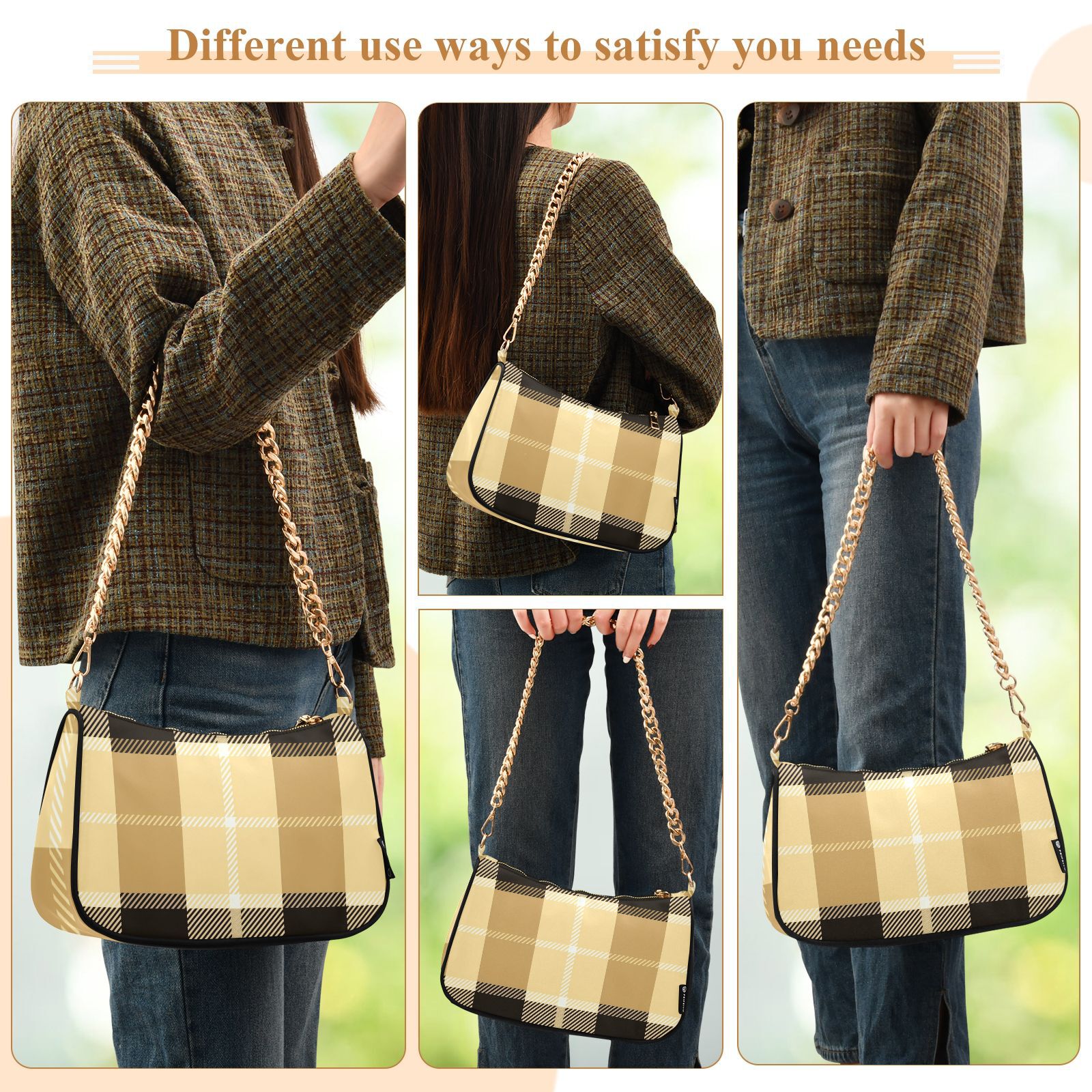 Yellow LatticeWomen Small Shoulder Bag Crossbody Tote Hobo Bags Purse Clutch Handbags with Chain Strap for Women