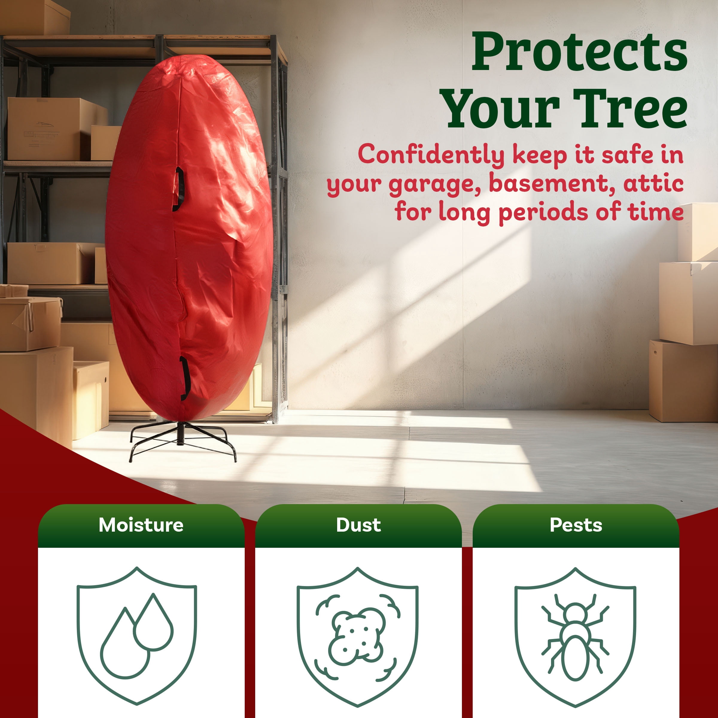 Elf Stor Christmas Tree Storage Bag for up to 9 Ft Artificial Trees, Red