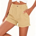 thumbnail image 5 of Horkkom Linen Shorts for Women Button Zipper Elastic Waist Shorts Summer Vacation Casual Shorts with Pockets L, 5 of 8