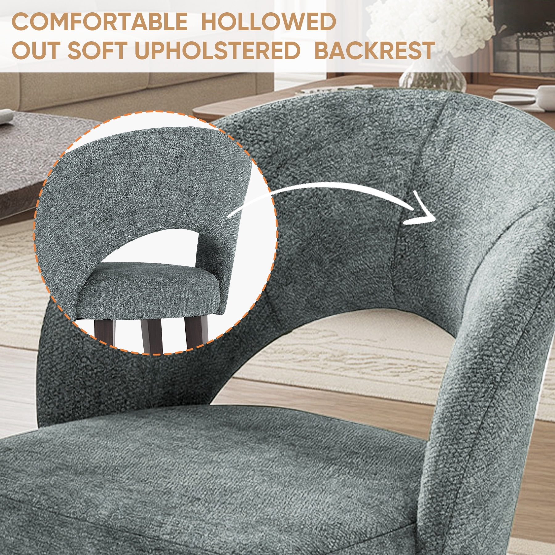 MOONNISS Upholstered Dining Chairs Set of 4, Mid Century Modern Dining Chairs with Solid Wood Legs, Curved Back Kitchen Chairs, Farmhouse Side Chairs for Dining Room,Gray