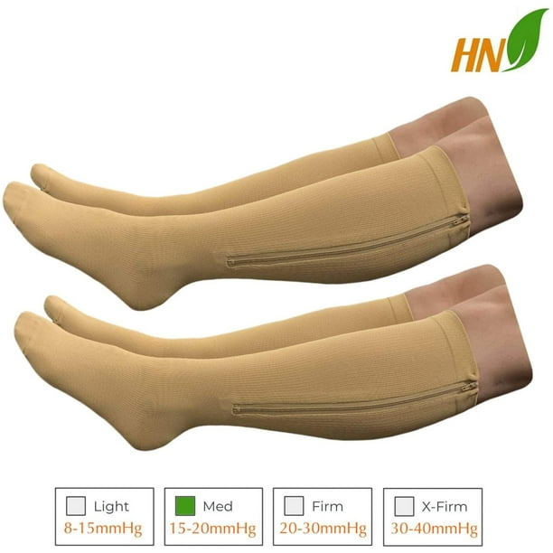 Open Toe 15-20 mmHg Med Compression Leg Calf Leg Zipper Socks - 2 Pair –  HealthyNees