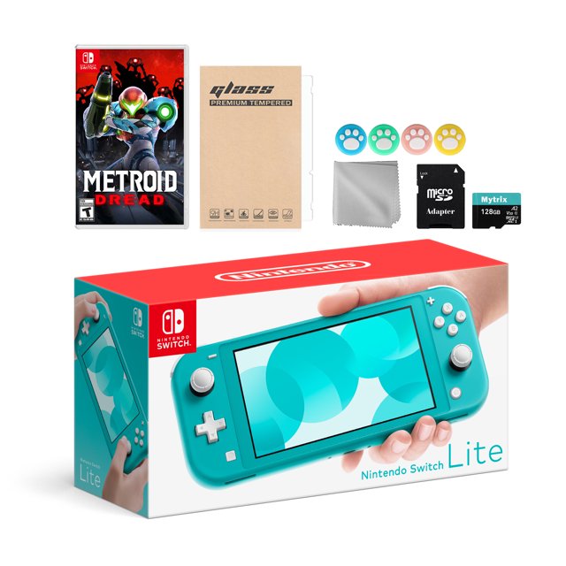 Nintendo Switch Lite Turquoise with Metroid Dread, Mytrix 128GB MicroSD Card and Accessories NS Game Disc Bundle Best Holiday Gift