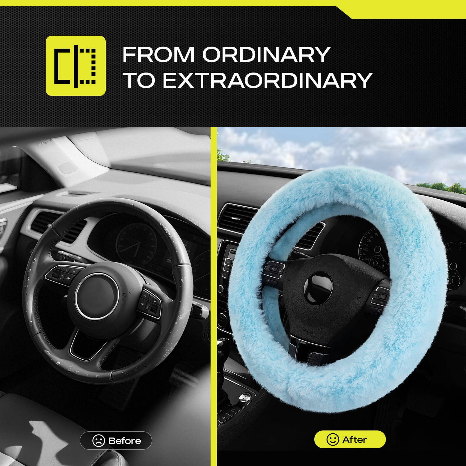 Auto Drive Fuzzy Steering Wheel Cover, Soft Plush Faux Fur Steering Wheel Cover, Cozy Warm Steering Wheel Cover Non-Slip, Universal Fit for Cars SUV Truck, Fits 14.5"–15",Blue