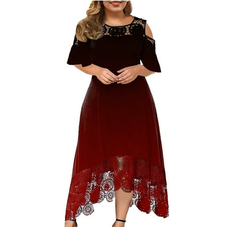 

jsaierl Plus Size Maxi Dress for Women Short Sleeve Print Crewneck Dress Vintage Dresses Fashion Party Dress for Women