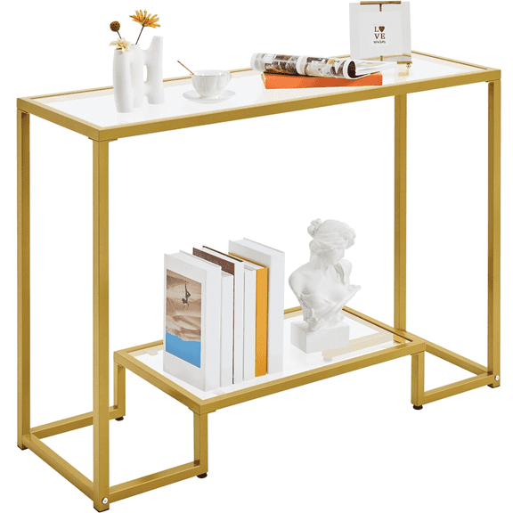 Yaheetech 2-layer Modern Tempered Glass Console Table for Hallway, Gold
