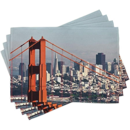 

States Place Mats Set Of 4 San Francisco Bridge And Cityscape Metropolis Financial District Washable Fabric Placemats For Dining Table Standard Size Pale Blue Orange White