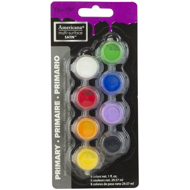 DecoArt Paint Pot Set, Americana MultiSurface Acrylic Paint, 8Color Set, Primary