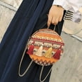 thumbnail image 5 of Women's PU Leather Cosmetic Bag Ethnic Style Portable Small Storage with Chain Tassel for Makeup and Toiletries, 5 of 9