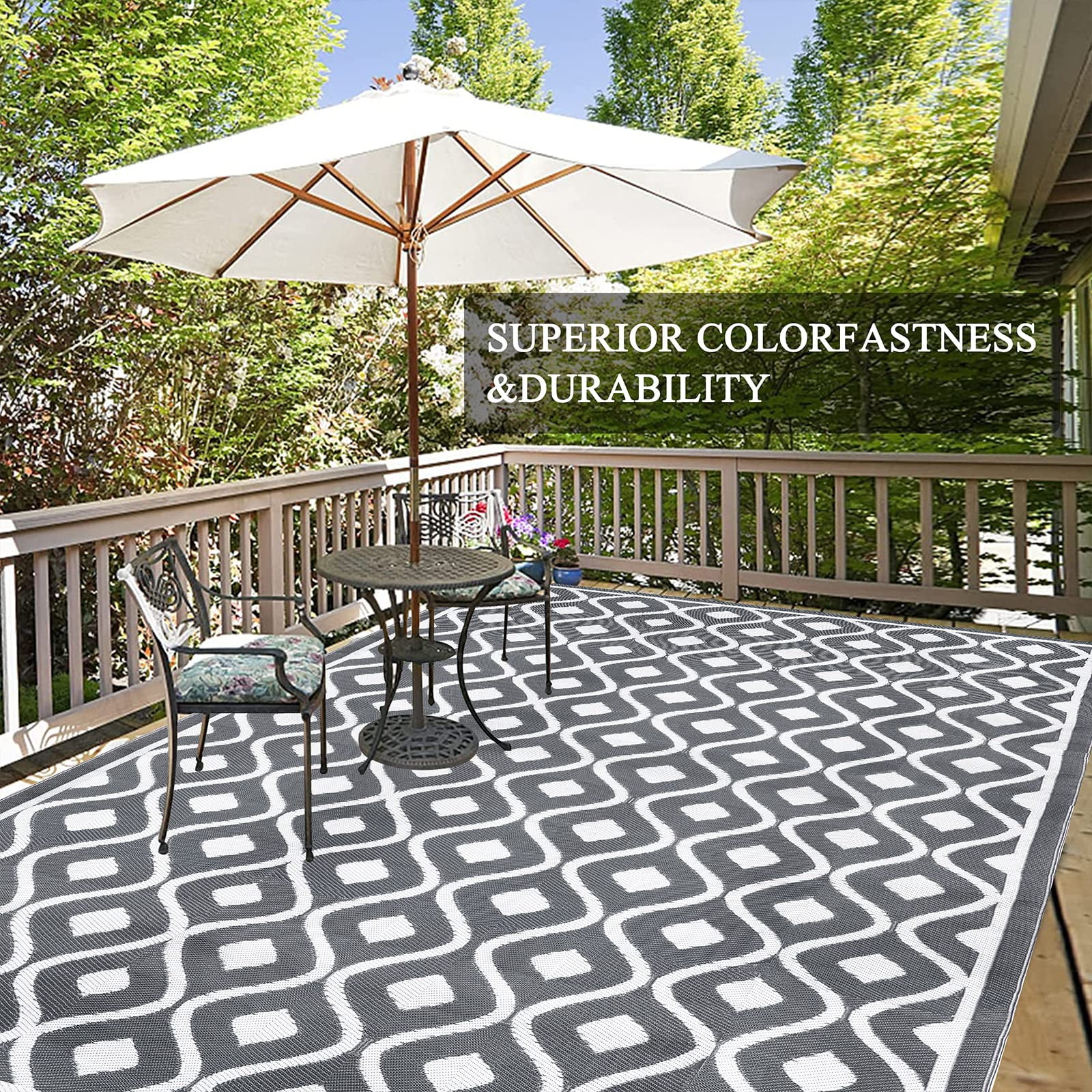 Findosom 8'x10' Large Outdoor Rug Waterproof Patio Rug RV Outdoor Mat Reversible Plastic Straw Area Rug Mat Camping Rugs Floor Mat for Outdoors, RV, Patio, Backyard, Deck, Picnic, Beach, Trailer Gray