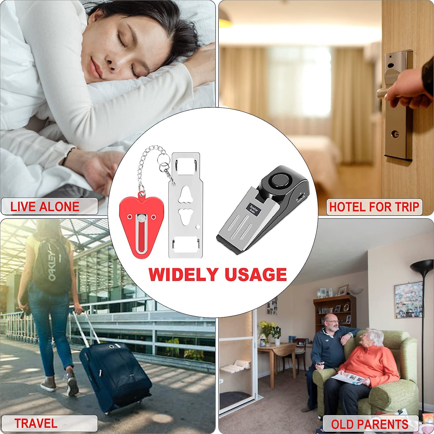 Portable Door Lock & Door Stop Alarm,Dual Protection Security Devices Pocket Door Stopper Self Defensey Tools for Hotel Travel Home Apartment se, Red/Black