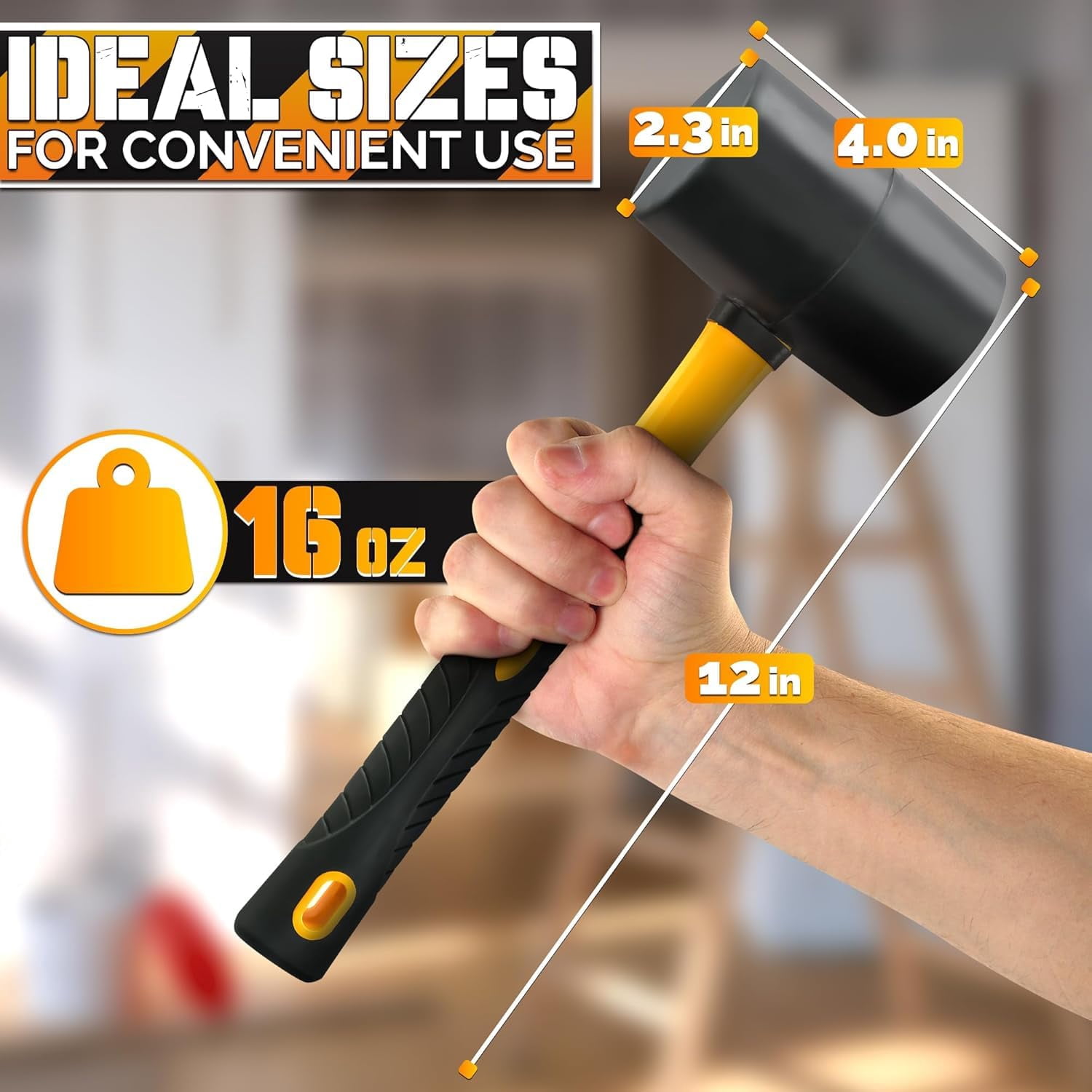 RGHJAR-16 Oz Rubber Mallet Hammer - Rubber Hammer Mallet with Durable and Ergonomic Handle, Anti-Vibrating Design For Efficient Work - Good for DIY, Woodworking, Flooring, Camping and More