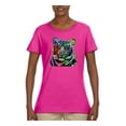 thumbnail image 2 of Cool Rainbow Neon Trippy Jungle Tiger Eyes Animal Lover Womens Graphic T-Shirt, Fuschia, Large, 2 of 3