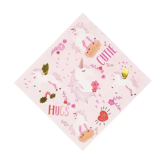 Valentine Unicorn Lunch Napkin - Party Supplies - 16 Pieces