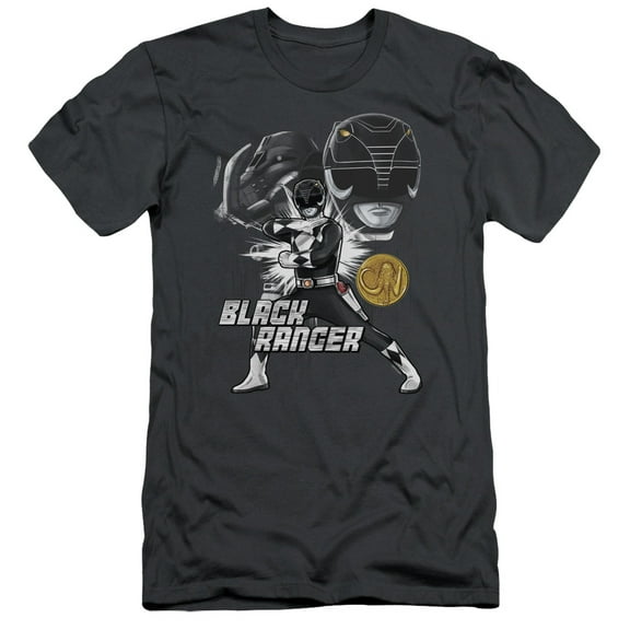Power Rangers Black Ranger Adult 30/1 T-Shirt Charcoal