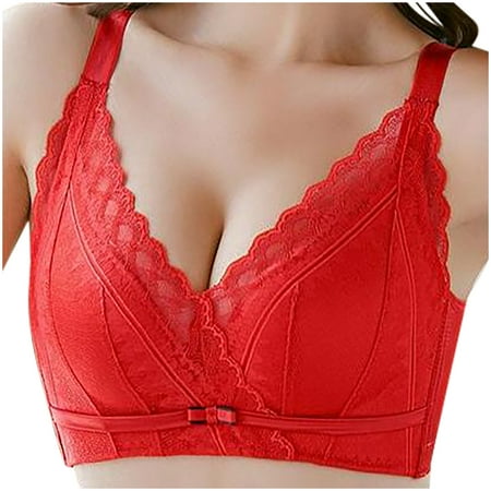Mrat Nursing Sports Bra Women Clearance Bracelets Women Trendy Demi & Balconette Bra Style M-629 Short Size Sports Bras Female V-Neck Hook and Eye Bra Closure Lace Bra Red S
