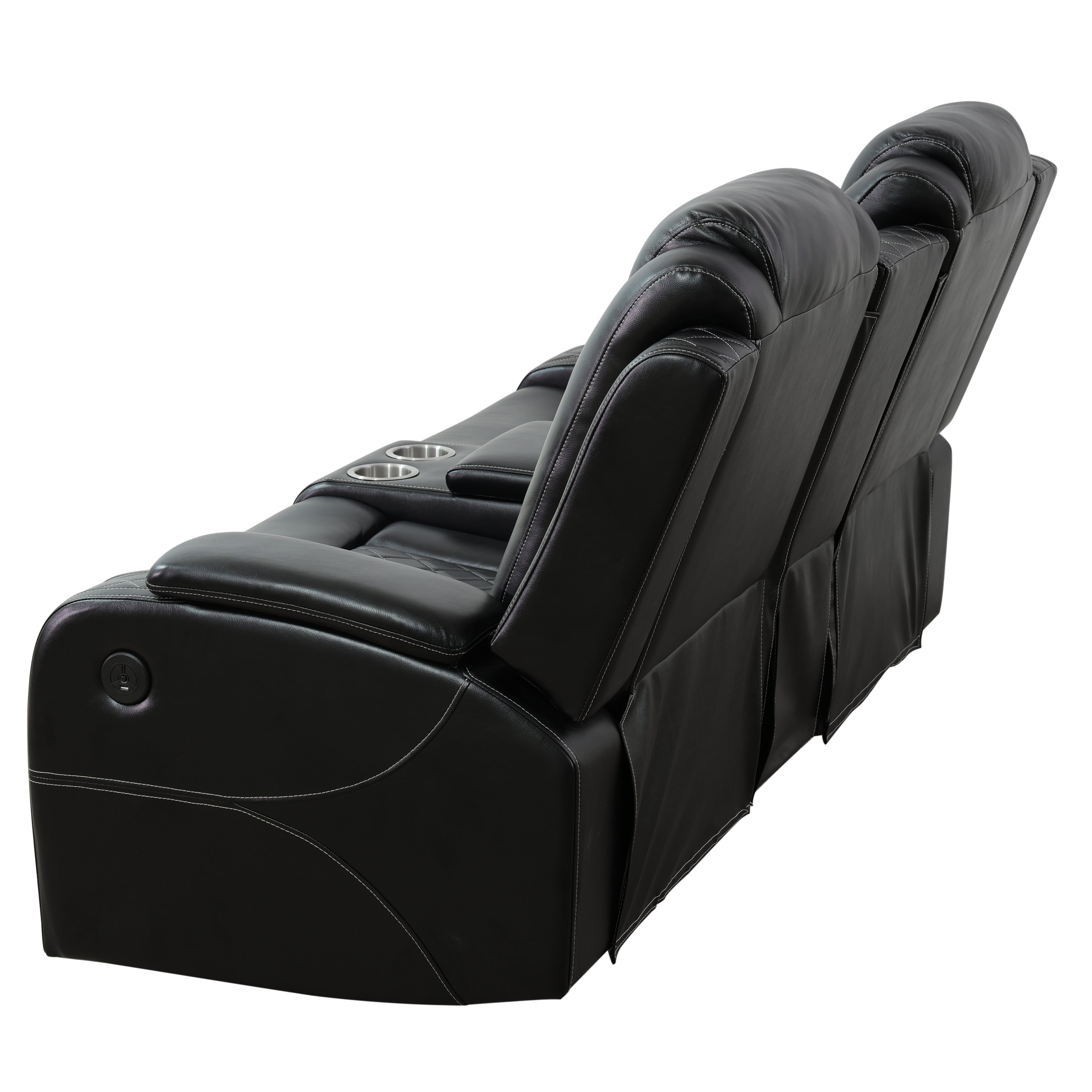 Recliner Loveseat for Living Room, Power Leather Reclining Sofa Seating Couch with LED Lights/Storage Console/Cup Holders (Black)