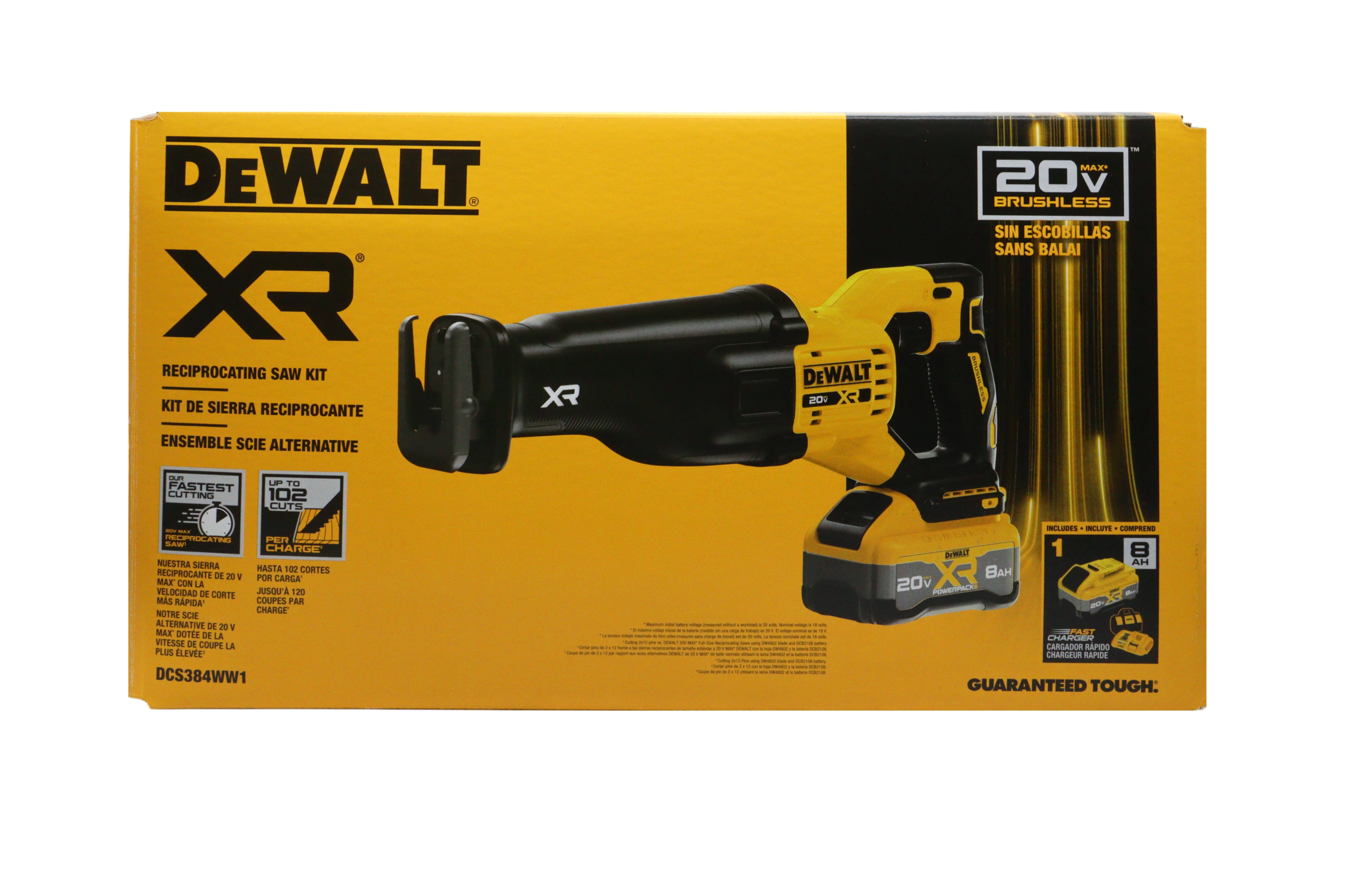 DEWALT DCS384WW1 20V XR Lithium-Ion Cordless Reciprocating Saw Kit with 8.0 Ah Battery and Charger