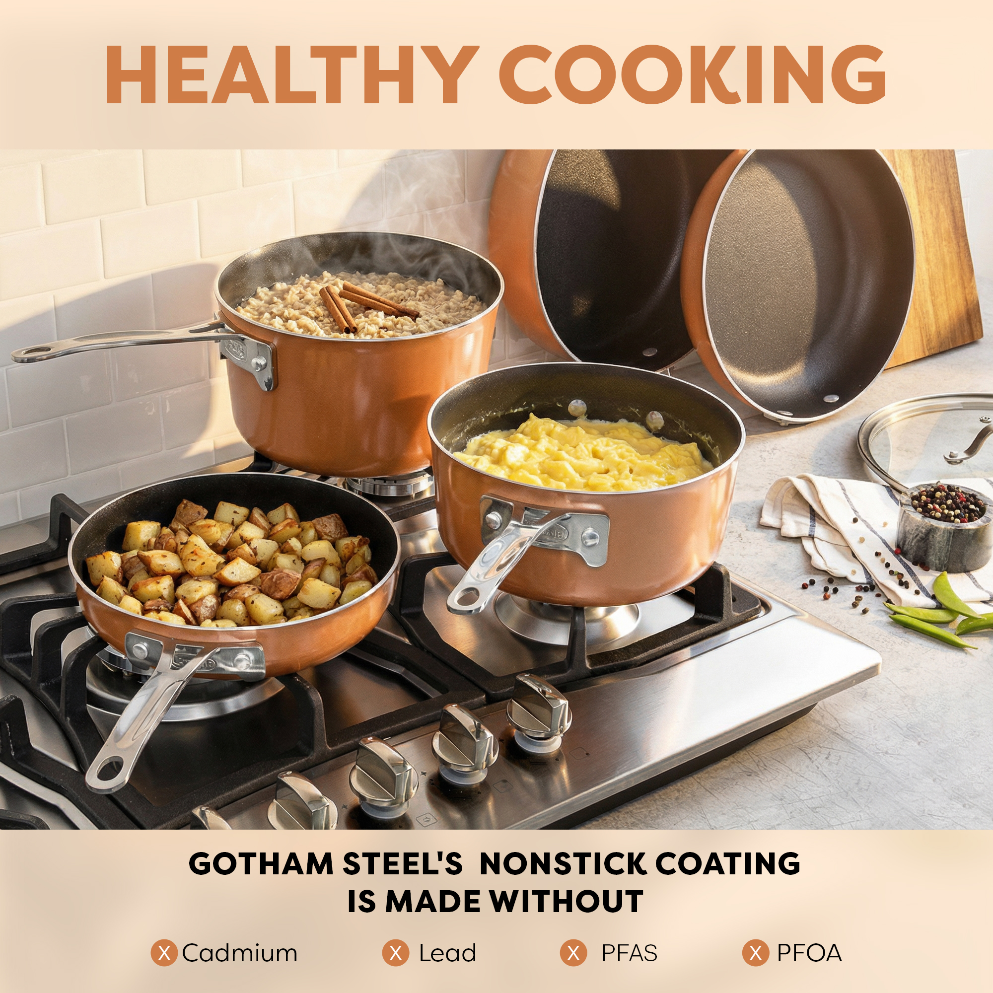 Gotham Steel Stackmaster 10-Piece Ceramic Cookware Set, Copper photo 7