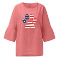 thumbnail image 4 of Blusa de lino con cuello redondo y mangas tres cuartos para mujer con estampado de bandera a la moda Pompotops FGAJ3081, 4 of 6
