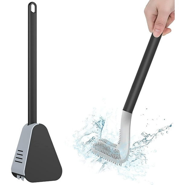 Escobilla de baño de golf, escobilla de baño de mango largo, escobilla de baño de silicona para golf, cepillo de limpieza sin callejón sin salida, juego de escobilla y soporte para baño negro