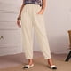 thumbnail image 4 of Pantalones de mezclilla Gibobby para mujer algodón y lino Caqui XL, 4 of 5