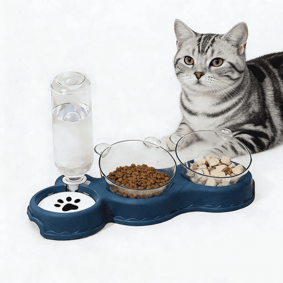 MAXVINI 3 in 1 Tilted Raised Cat Food Bowls,15° Sloped Design, Double Feeder and Automatic Waterer,for Indoor Cats, Small Dogs, and Medium Dogs