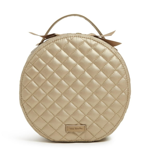 Vera Bradley Round Travel Cosmetic Makeup Organizer Case Champagne Gold Pearl